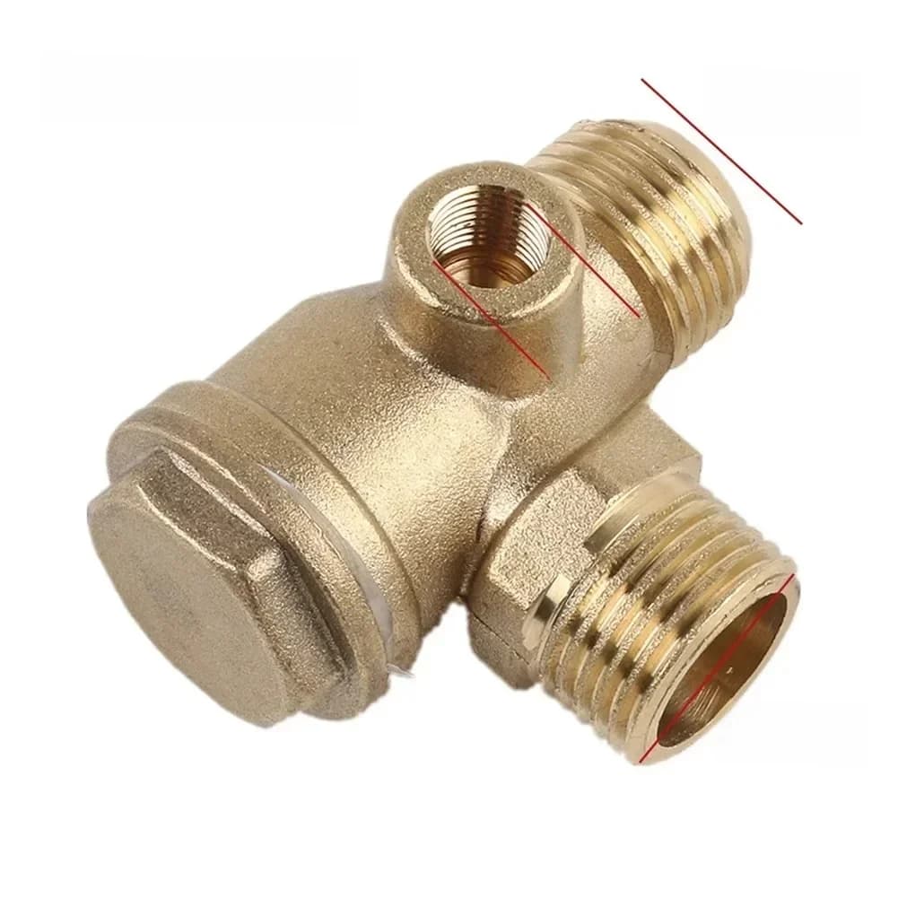 Vanne de retenue interne pour compresseur d'air 1/2" x 1/2" x 1/8" - Vanne de retenue à 3 ports en laiton avec raccord mâle pour compresseur d'air