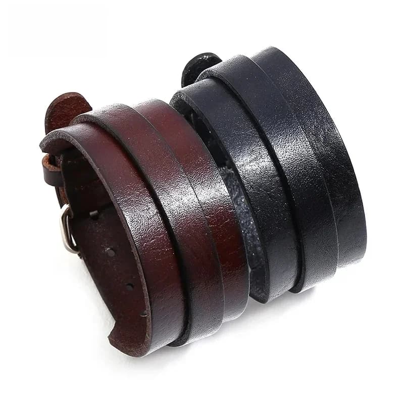 VOQ-Bracelet en cuir réglable pour homme, design punk double couche, manchette large, bijoux joncs, vente en gros