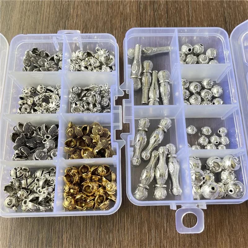 JunKang-Lot de perles d'espacement pour la fabrication de bijoux, lot aléatoire, mixte, boucle, connecteur de colonne, bricolage, chapelet, collier, gland, accessoires