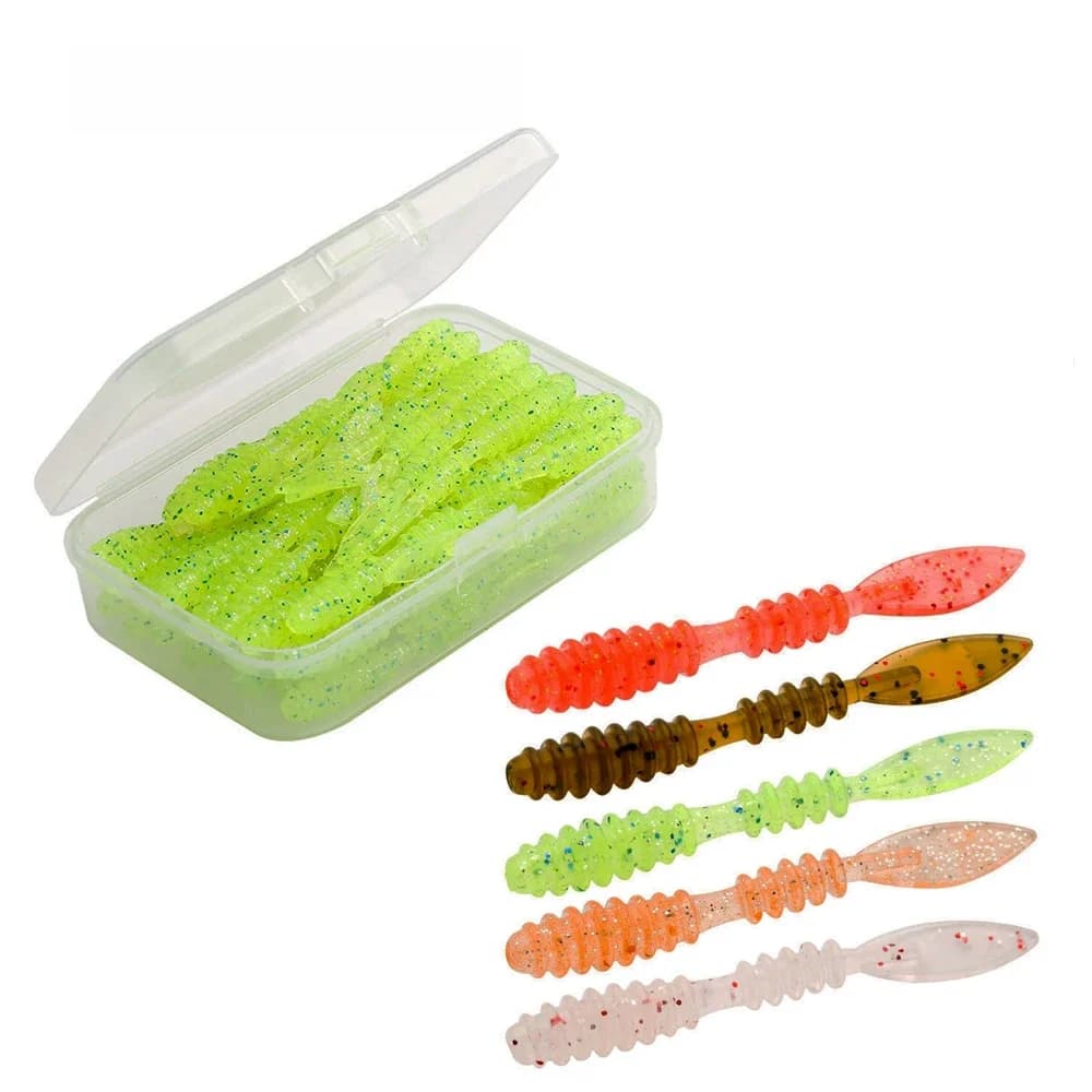 JOHNCOO 40 pièces leurres souples gabarit truite ver appâts souples 48mm 0.48g vers de mer artificiels vers de terre pêche leurres souples Wobblers