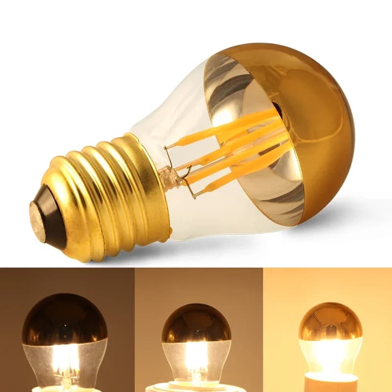 Ampoule à filament LED E27 E26 4W 110v 220v avec variateur d'intensité, ampoule à bulle G45, lampe Edison à sommet doré, sans ombre, lumière blanche chaude