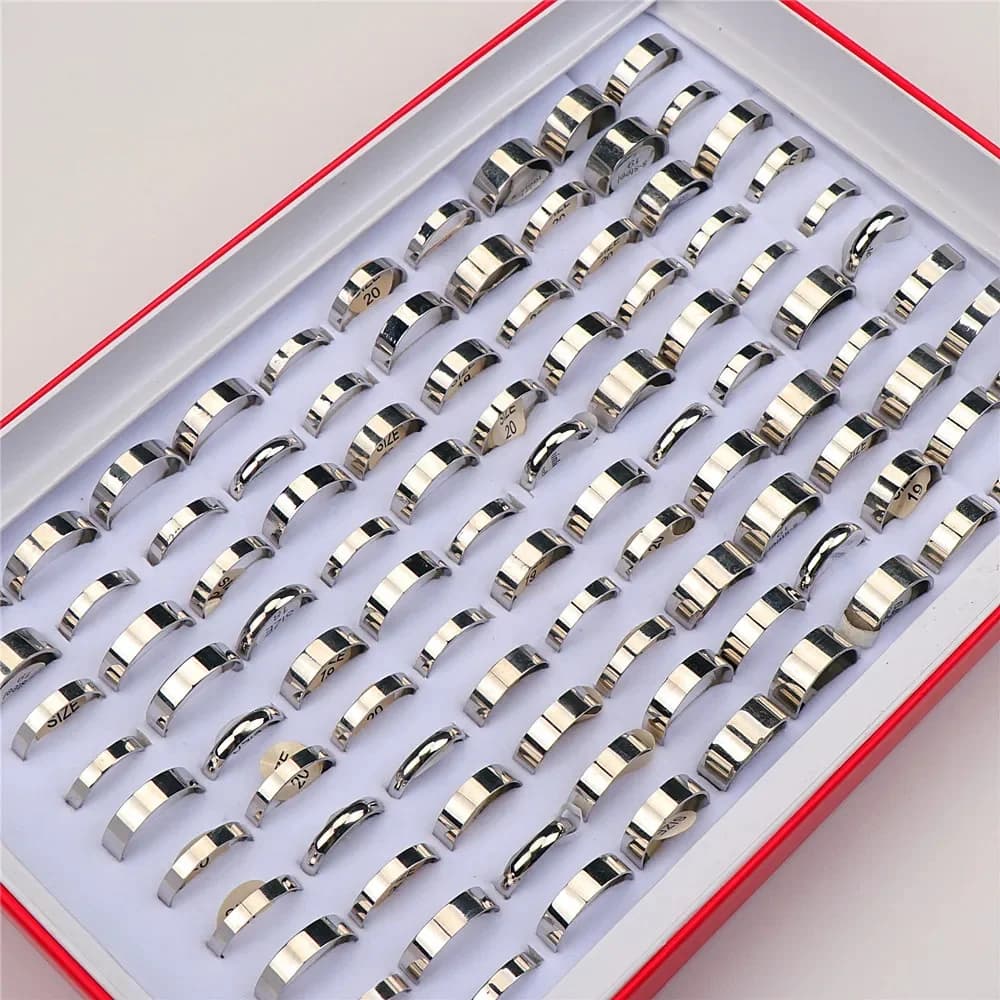 Bagues en acier inoxydable pour hommes et femmes, surface lisse, style mixte, vente en gros, mitiBulk, bijoux, 4mm à 8mm, 50 pièces