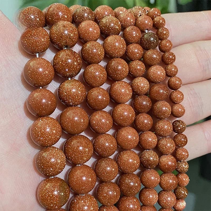 Pierre naturelle or pierre de sable ronde perles d'espacement en vrac pour la fabrication de bijoux accessoires de bracelet à bricoler soi-même 15 "brin 4 6 8 10 12 14MM