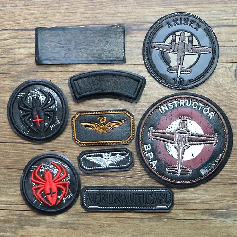 Patchs brodés en cuir Pu avec lettres d'avion, aigle, araignée, icône ronde, pour vêtements, bricolage, Badge à coudre sur le sac à dos