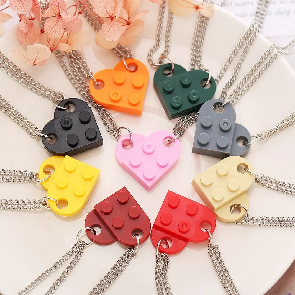 2 pièces coeur brique Couples amour collier pour amoureux femmes hommes Lego éléments amis colliers saint valentin cadeau bijoux