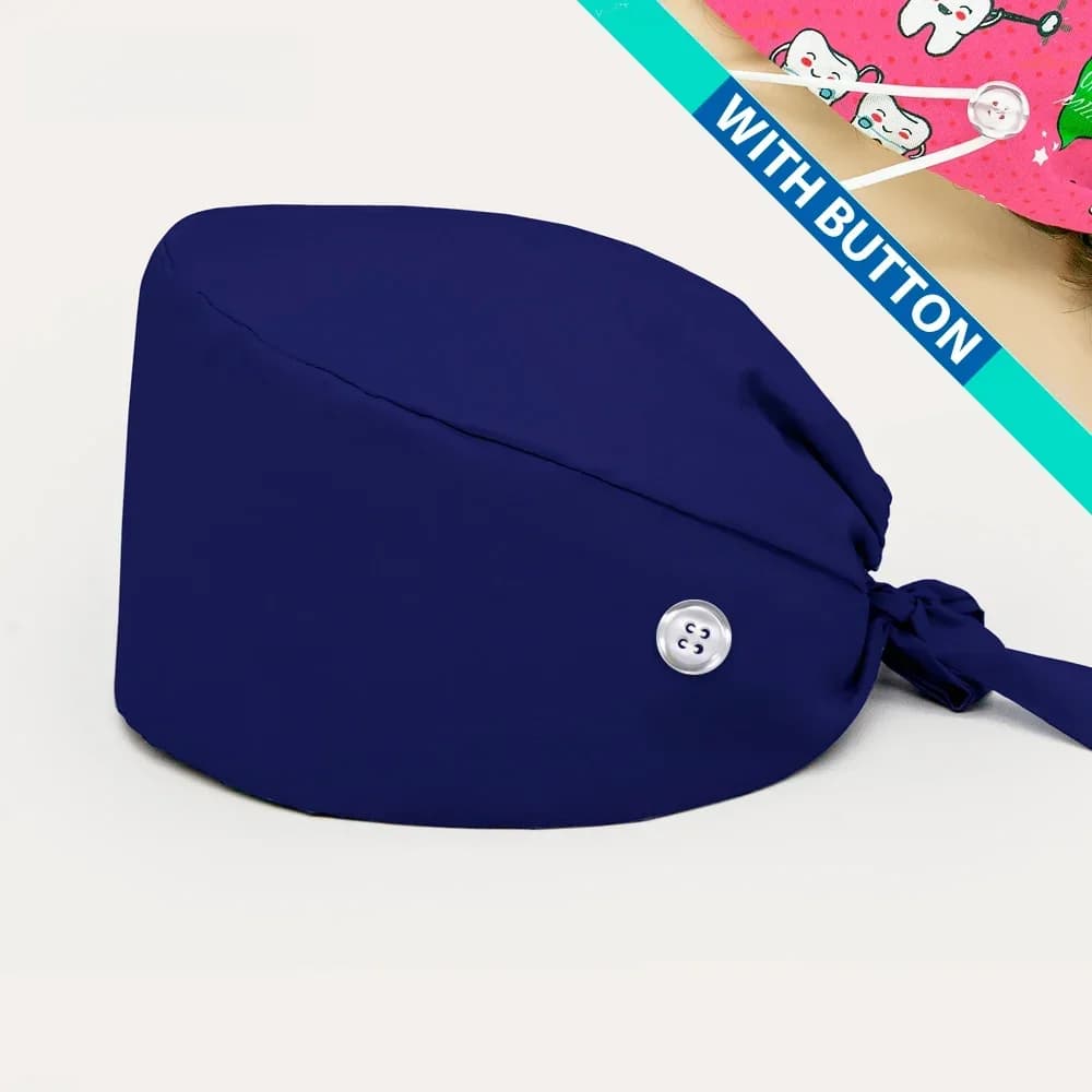 Casquettes de gommage bleu foncé avec bouton, chapeaux à nouer réglables, chapeaux de travailleurs de services de santé professionnels, casquette de chirurgie pour femmes et hommes