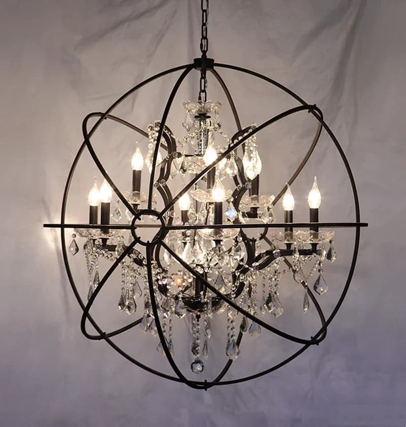 Lustre en fer forgé rétro, lustre en orbe rustique pour salon, ferme, restaurant vintage, lampe en cristal Bird Jos
