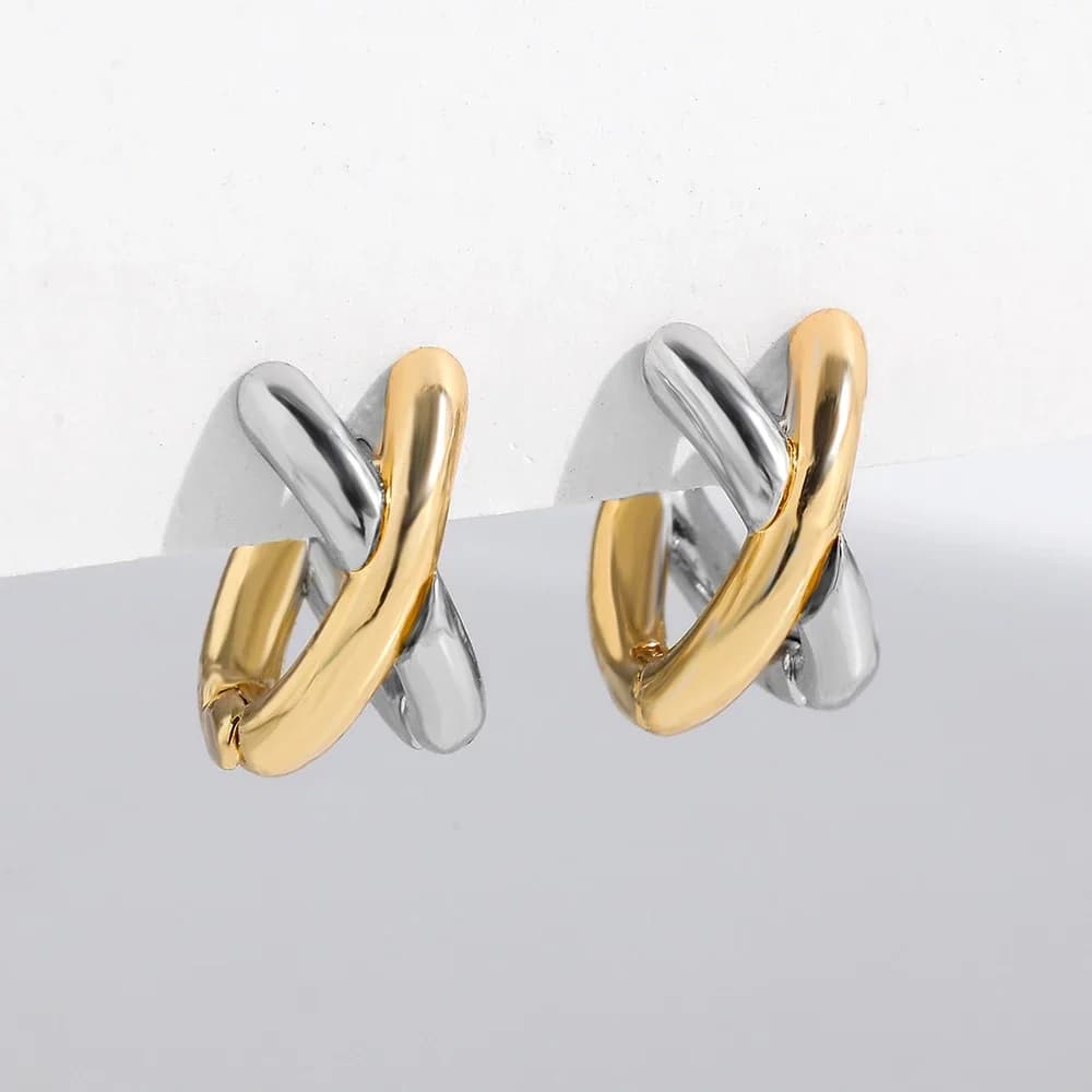 Boucles d'oreilles Punk plaquées or et argent pour femmes, mélange de couleurs en métal croisé, géométrique, petit os d'oreille, Aros Huggie, cerceaux, bijoux