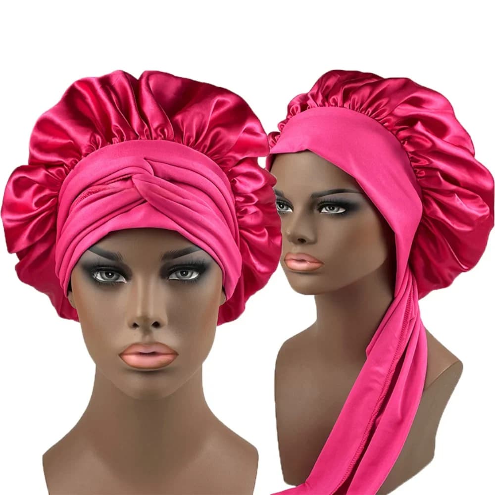Femmes Satin Bonnet Spandex large bande extensible longue queue Bonnet Satin Cheveux Nuit soie dormir nuit Bonnet Bonnets pour les femmes