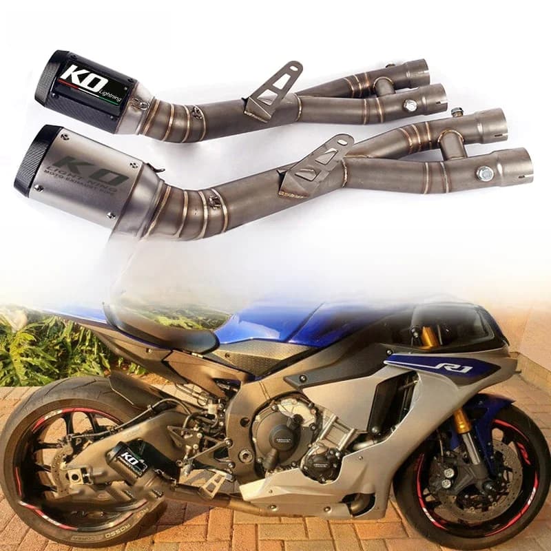 Système d'échappement moto pour Yamaha R1 YZF-R1 2015-2025 MT10, tube de liaison intermédiaire, silencieux 60,5 mm en fibre de carbone/acier inoxydable