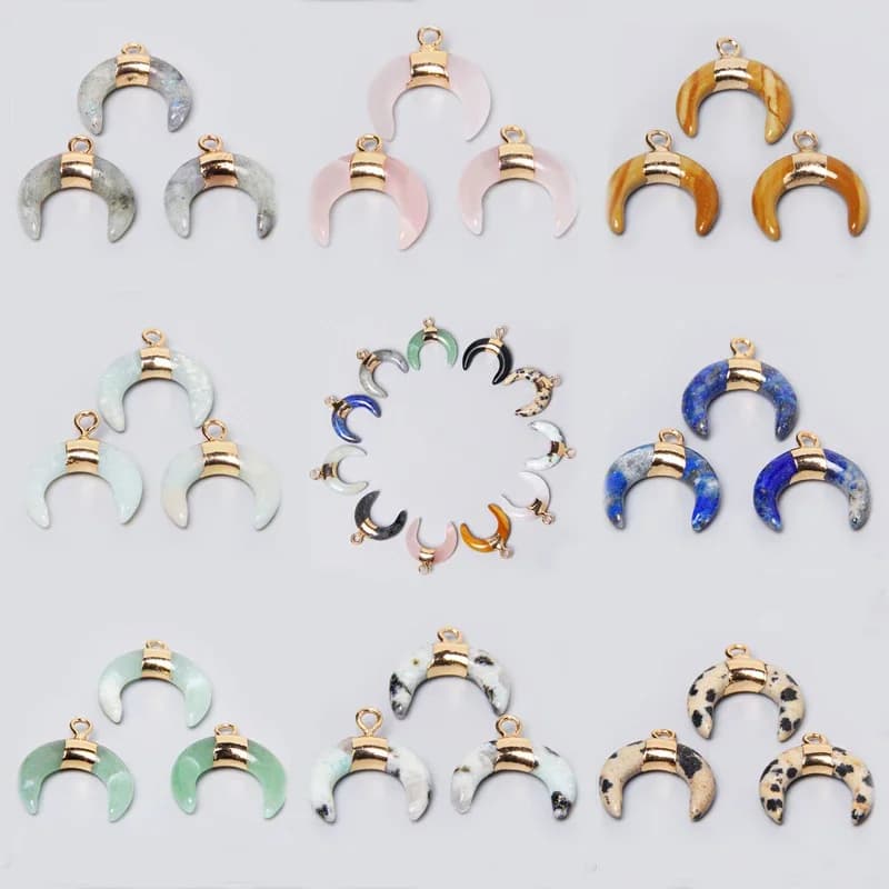 Pierres semi-précieuses en forme de corne de lune naturelle, pendentifs 15x16mm, breloques pour la fabrication de bijoux, accessoires de boucles d'oreilles et de collier à faire soi-même, 3 pièces