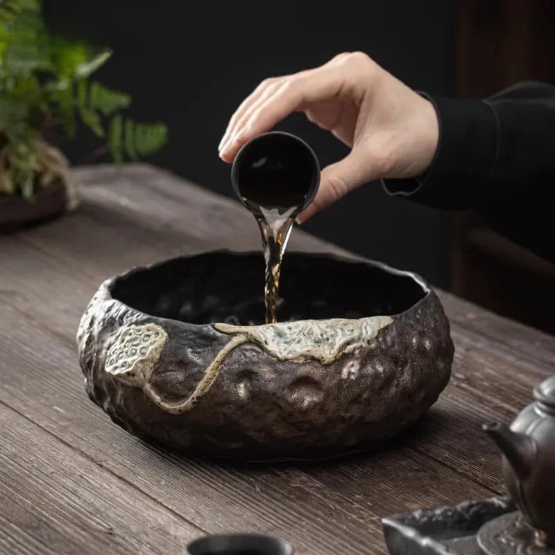 Glaçure japonaise en fer, Lotus, graine, dosette, lavage du thé, grand bassin à thé, cérémonie du thé, cylindre de poussière de thé, lavage de tasse