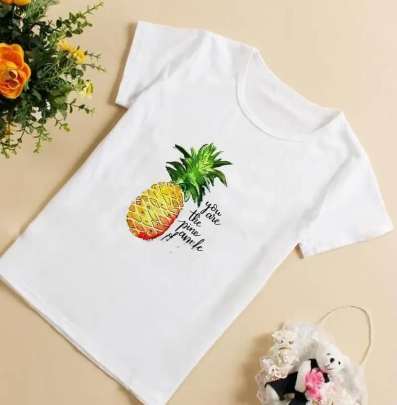 T-shirt pour filles et garçons, vêtement de loisirs, dessin animé ananas, impression de crème glacée, à la mode, amusant et mignon, Kawaii