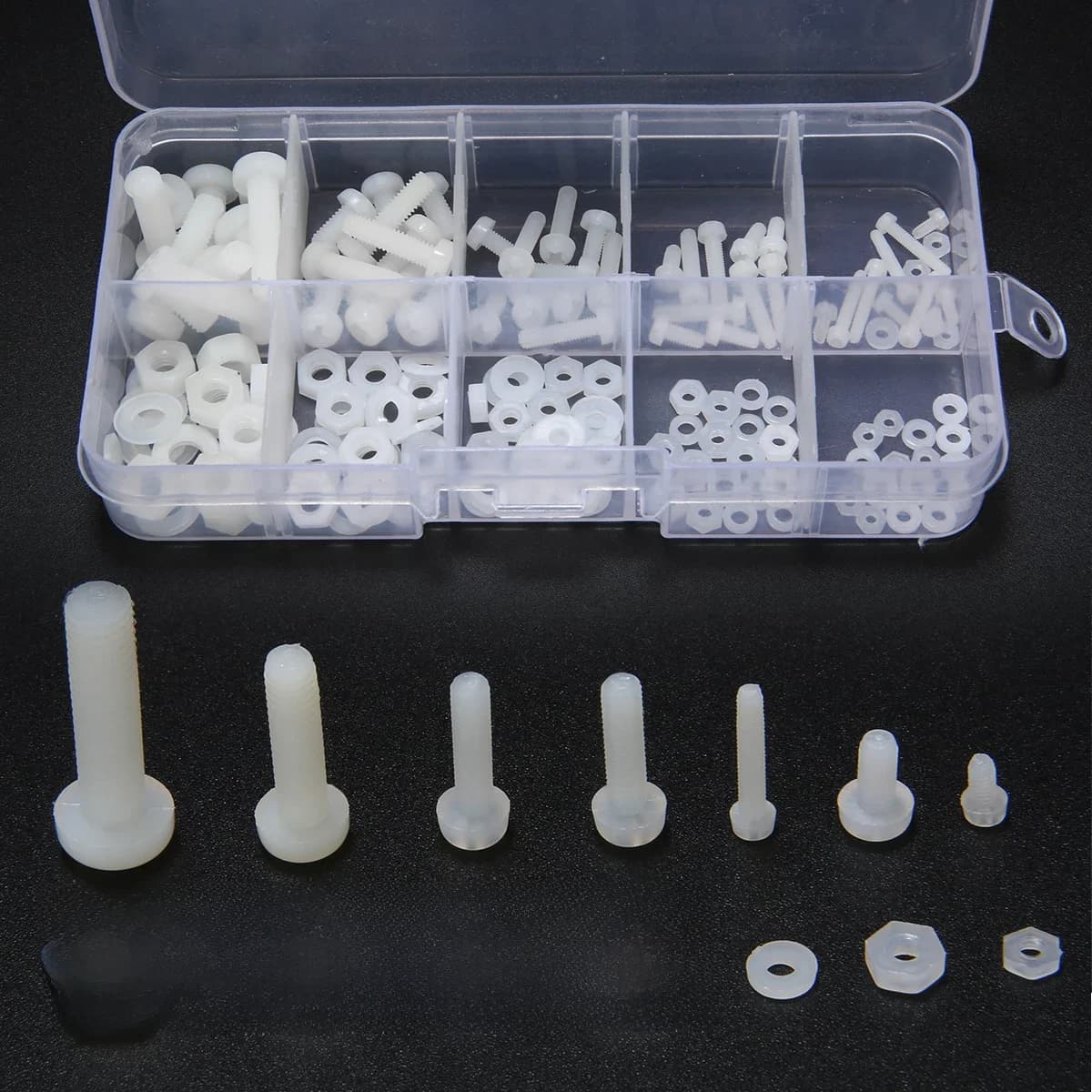 Kit d'entretoise d'écrou de 2,2 avec boîte en plastique, vis hexagonale en nylon blanc, degré de corrosion, figurine M5, M2, M2.5, M3, 150 pièces