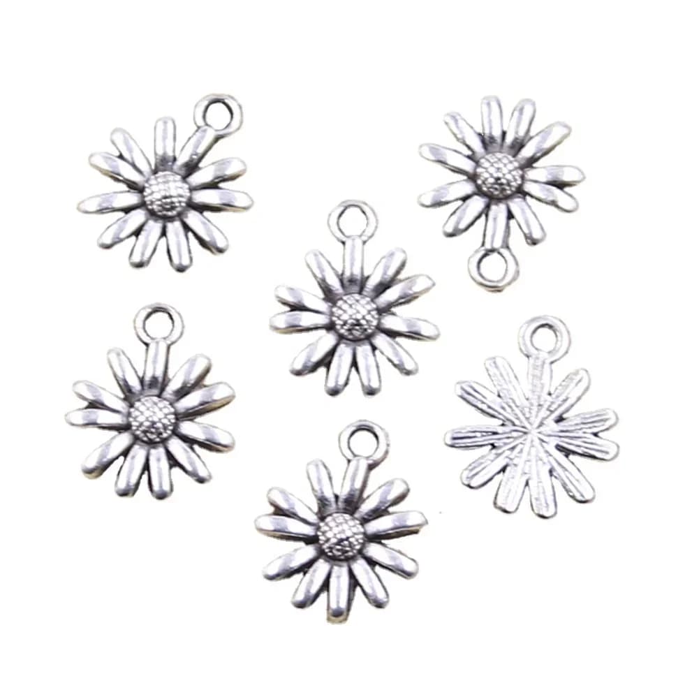20 pièces breloques marguerite fleur tournesol 14x12mm pendentifs couleur argent Antique fabrication de bijoux tibétain fait à la main