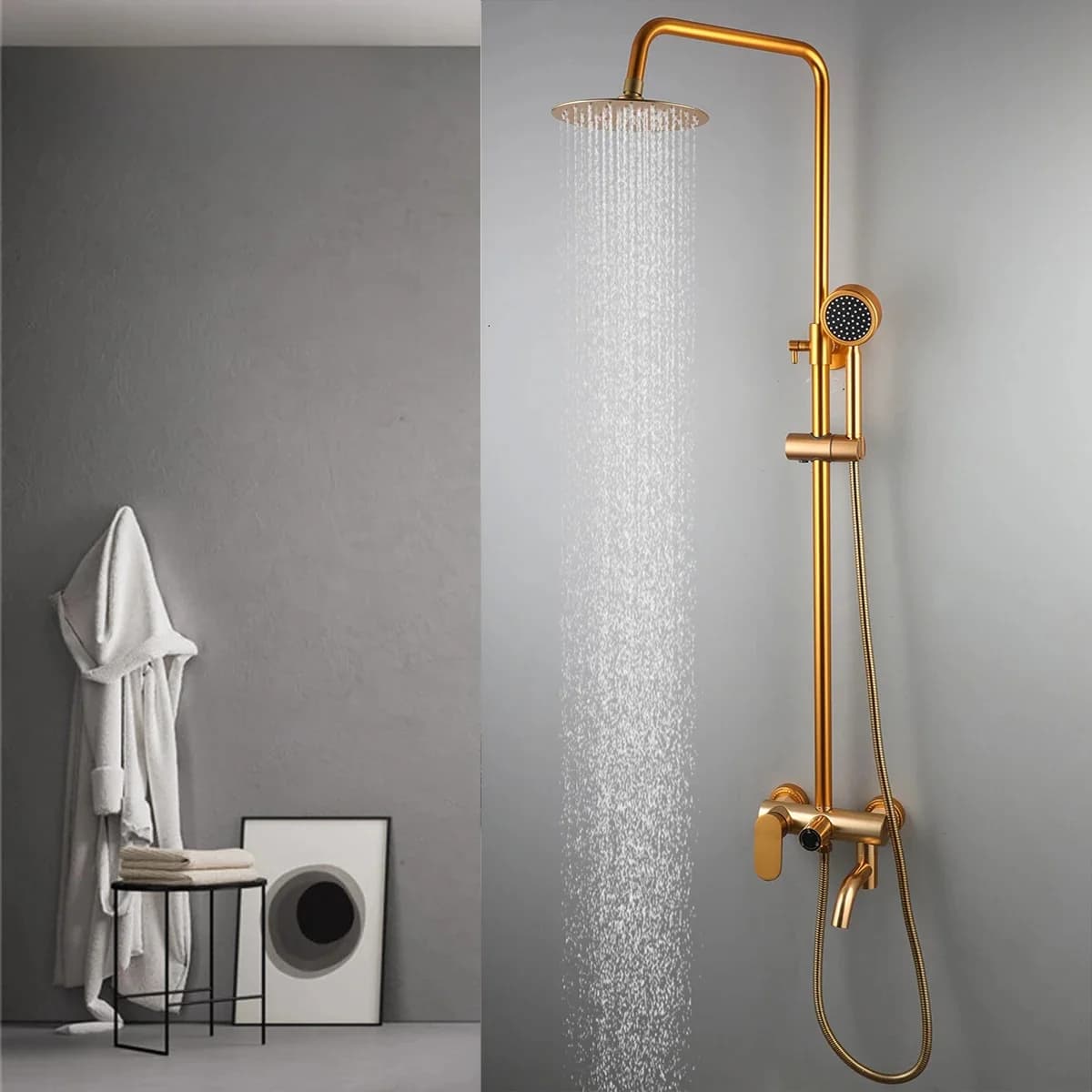 ZAPPO robinet de douche de salle de bains doré, système de douche à effet de pluie, mitigeur de baignoire avec douchette à main, ensemble de robinets de douche de bain à pulvérisation rotative