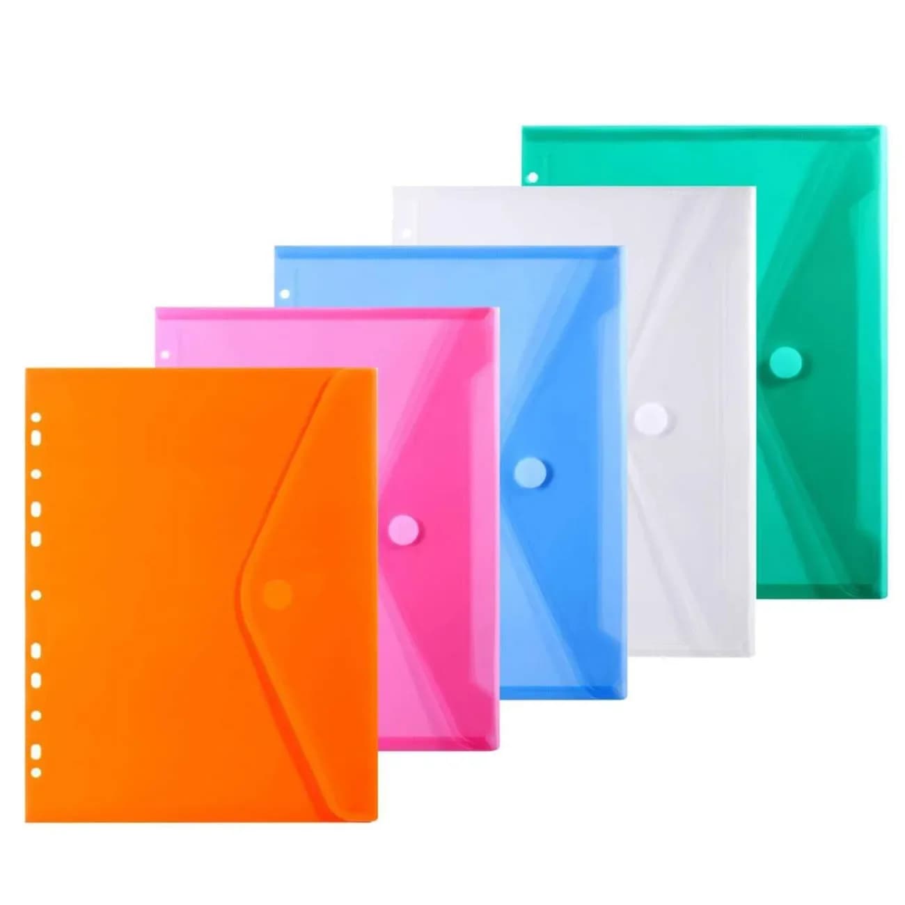 Nouveau 11 trous format A4 enveloppe de fichier en plastique Pages d'insertion de poche pour portefeuille l classeurs, avec fermeture Velcro robuste couleurs assorties