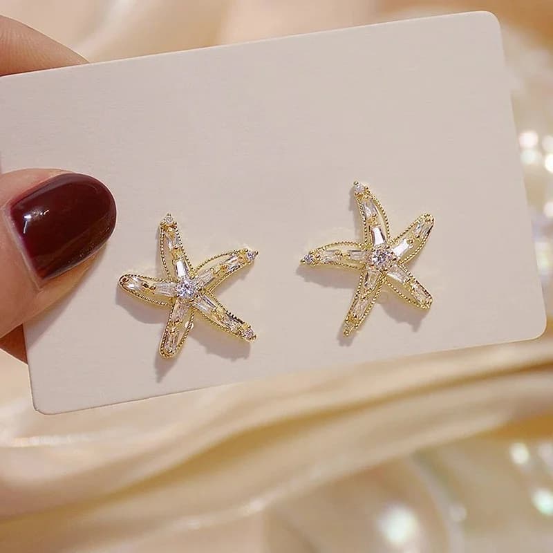 Ins-Boucles d'oreilles étoile de mer en cristal creux pour femmes, conception chaude, tempérament, AAA Bling, contre-indiqué, boucles d'oreilles en cone, cadeau pendentif de mariage, 03