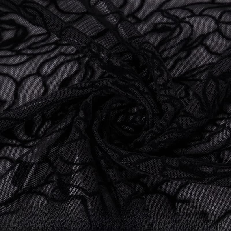 Tissu en dentelle rose creuse brodée, maille de flocage, maille commissionnée, couture de vêtements bricolage, 1m x 1.45m