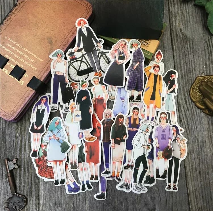 Autocollants mignons de filles dans la boutique de papeterie, pour scrapbooking, artisanat, journal intime, album, téléphone, ordinateur, autocollants décoratifs