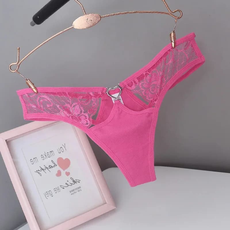 Femmes Sexy lingerie tongs sous-vêtements en string culottes slips dames t-back luxe coeur de pêche string pur coton dentelle