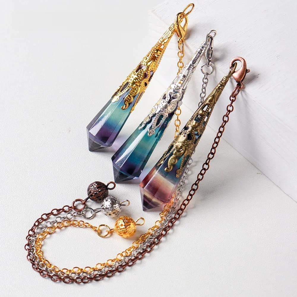 Pendule en Fluorite Arc-en-ciel Naturel, Clip Rayé, Massage, Santé, 215 Quartz, Pendentif Ornement