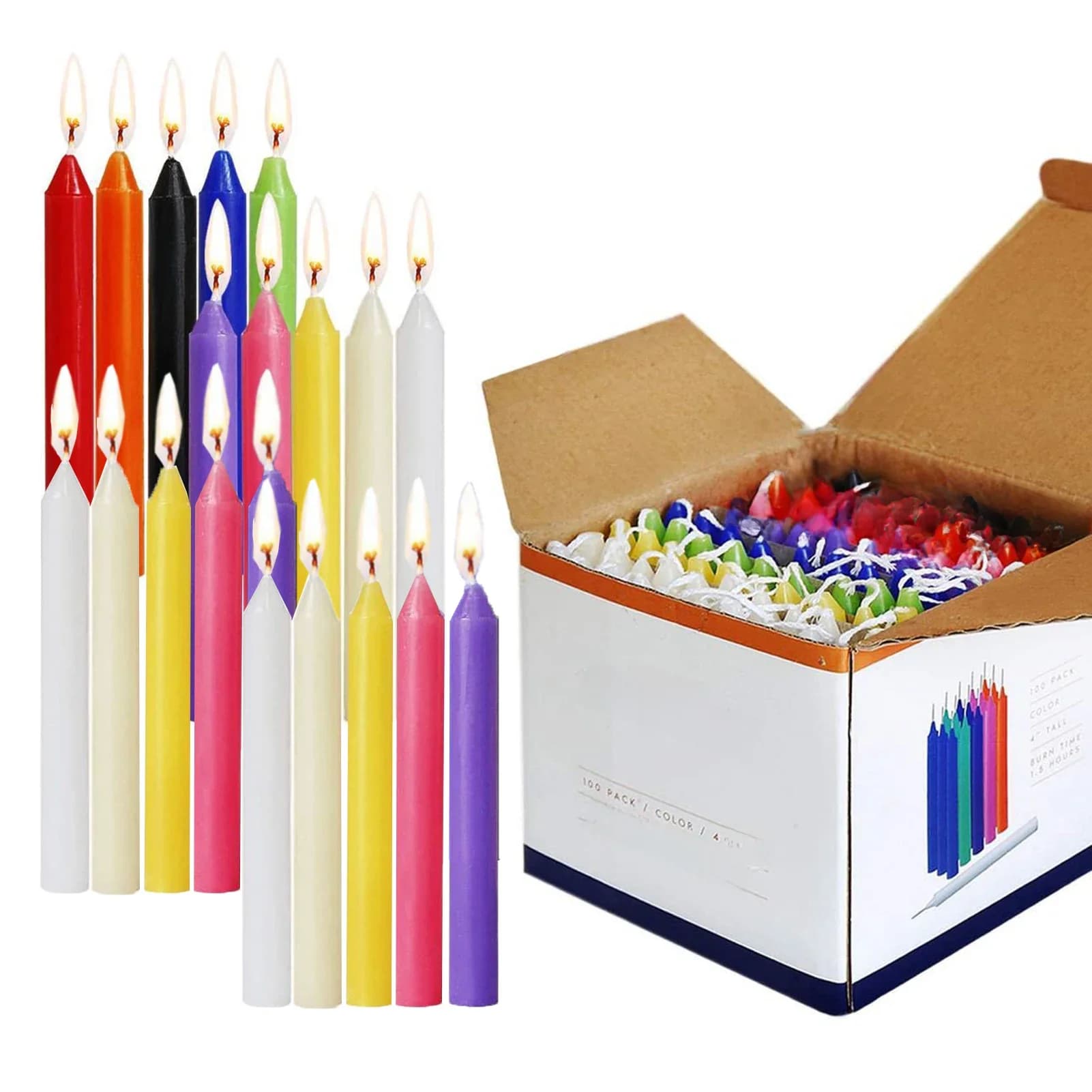 Bougie Conique Non Parfumée, 10 Couleurs, Paraffine Sans struction ée, Décoration de ixd'Anniversaire, de Mariage, de Noël, de Prière, 100 Pièces