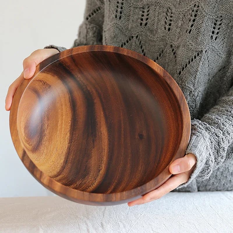 Filles en bois d'acacia de style japonais, vaisselle anglaise, ménage et bassin, assiette de fruits, bol à salade, bol à soupe en bois entier