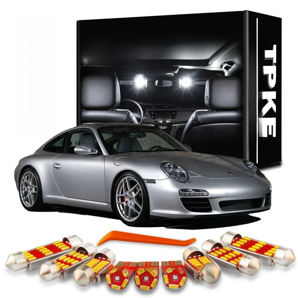 TPKE 15 pièces Canbus pour 2005-2011 Porsche 911 997 série Carrera Turbo LED dôme intérieur plaque d'immatriculation Kit de lumières de miroir de vanité