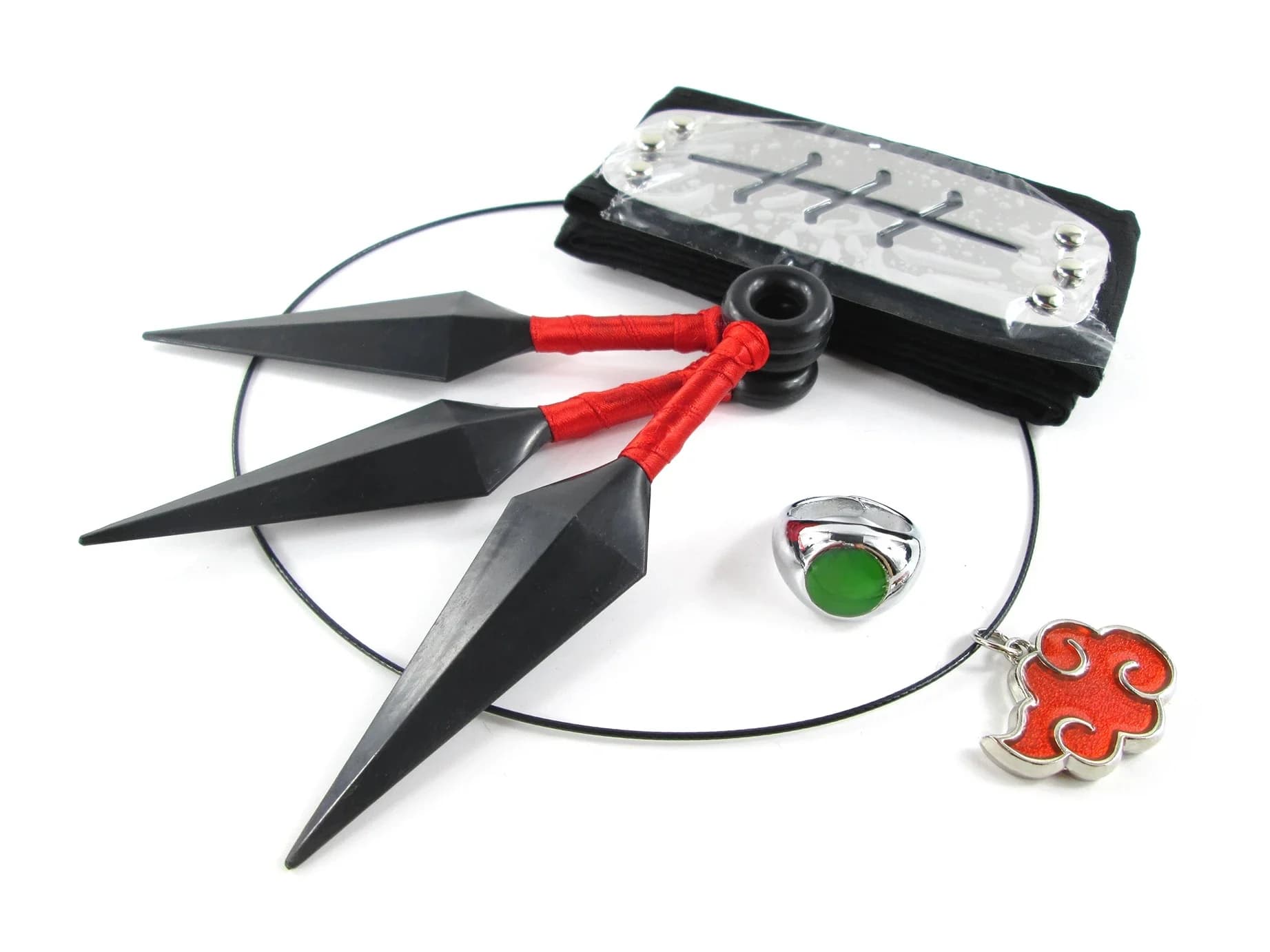 Brdwn – Akatsuki Konoha, bandeau de Cosplay, rouge nuage, collier, bague Kunai, 4 pièces/ensemble