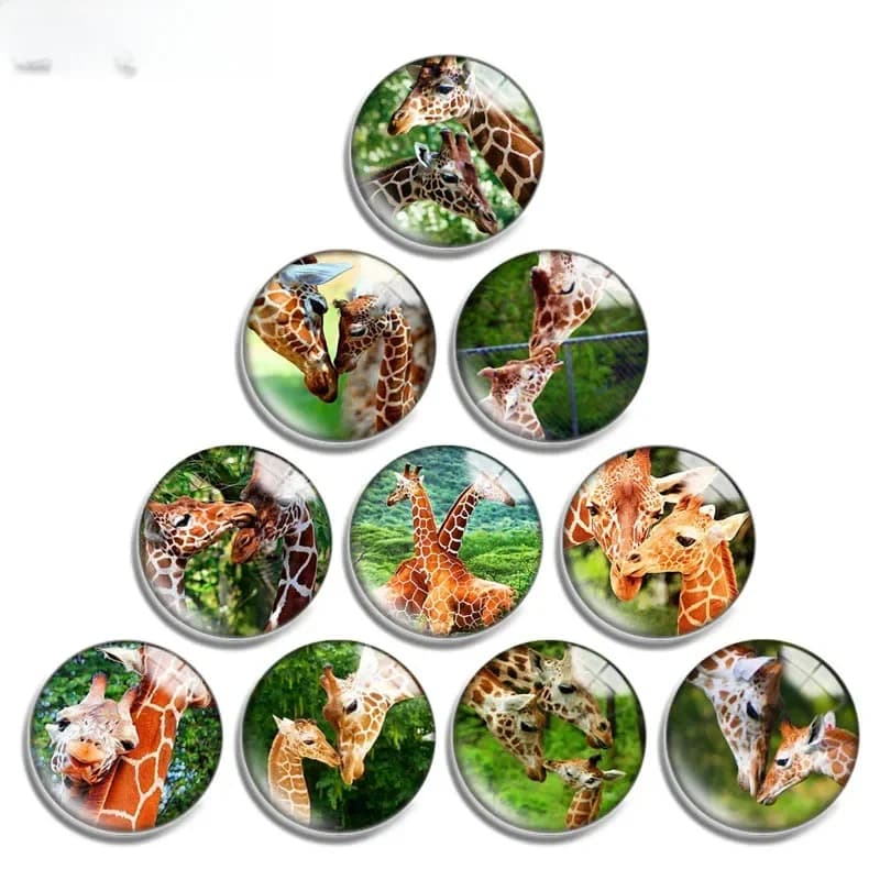 Cabochon Rond en Verre avec Girafe pour Bijoux, Bouton Pression, Bracelet à Breloques, 12mm, 14mm, 16mm, 20mm, 25mm, 30mm, 686