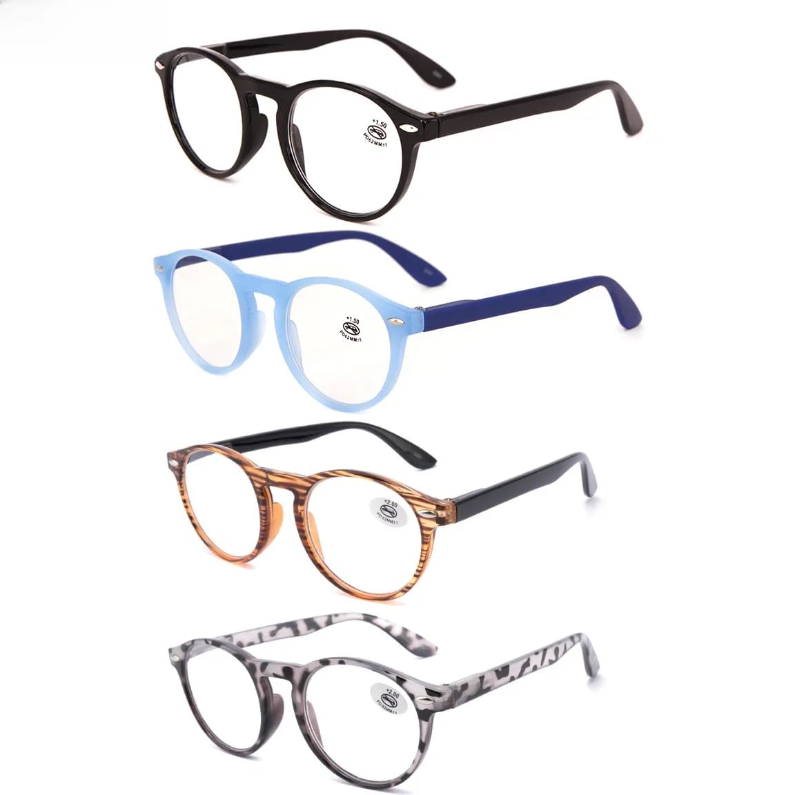 Lunettes de lecture rondes pour hommes et femmes, lunettes de lecture presbytes de haute qualité, unisexes, 0.0 1.0 1.5 2.0 2.5 3.0 3.5, lot de 4