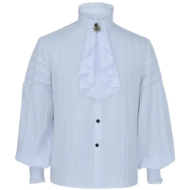 Chemise gothique victorienne en coton blanc pour hommes, col montant à volants, manches lanternes, haut médiéval, vêtements Vintage, vêtements de fête et de Banquet