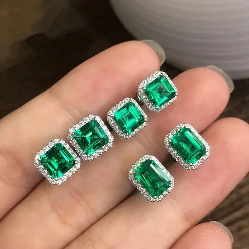 Mignon carré femme émeraude cristal vert boucles d'oreilles mode 925 en argent Sterling boucles d'oreilles de mariage Double boucles d'oreilles pour les femmes