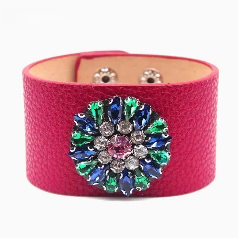 TOTABC Bracelet en cuir strass bijoux chaîne à main Simple tout-Match large Bracelet Femme nouveaux bijoux à main