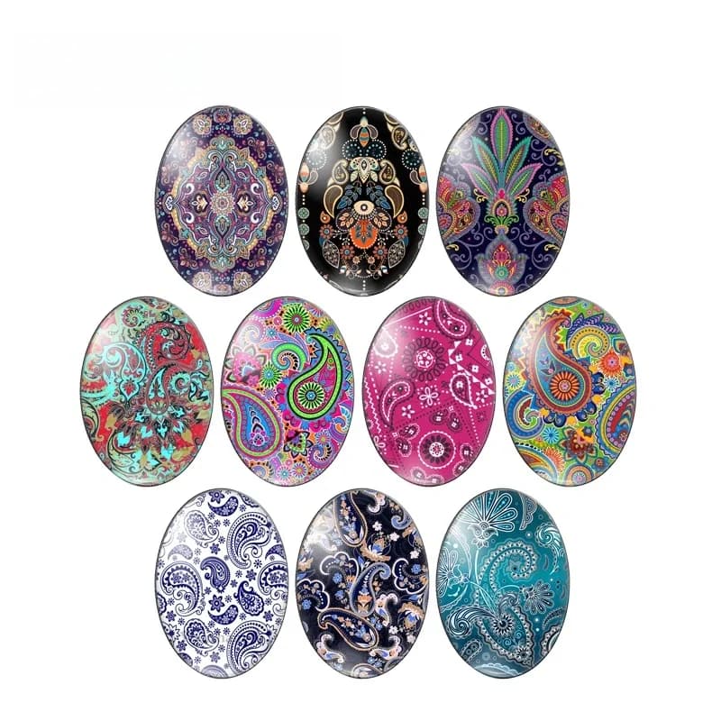 Cabochon Ovale en Verre à Dos pio, Peinture Céramique Colorée, Figure Irrégulière, 13x18mm/18x25mm/30x40mm, 10PCs Mélangées