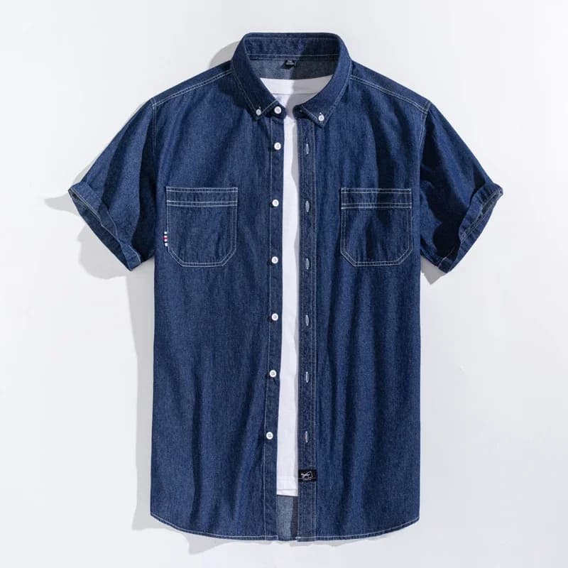 Chemises en Denim pour hommes, chemises à manches courtes, en coton, Slim, avec poches, de haute qualité, vêtements d'été