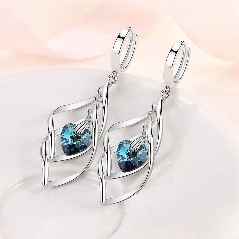ZDADAN 925 argent creux bleu cristal longues boucles d'oreilles pour les femmes mode bijoux de mariage cadeau