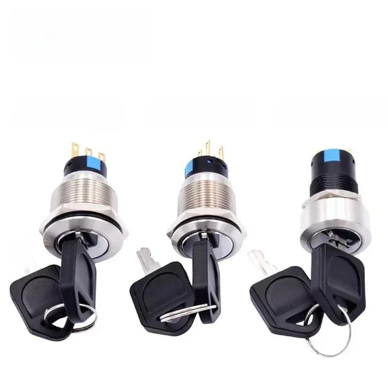 Interrupteur à clé rotatif en métal, 16mm 19mm 22mm, 2 3 positions, interrupteur de verrouillage à bouton-poussoir en acier inoxydable étanche 1NO1NC