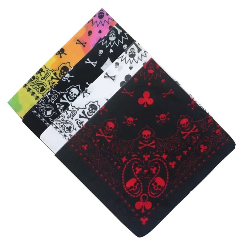 55 cm blanc noir rouge crâne Poker géométrique Bandana unisexe Harajuku Hip Hop carré bandeau moto sport enveloppe de cheveux bracelet
