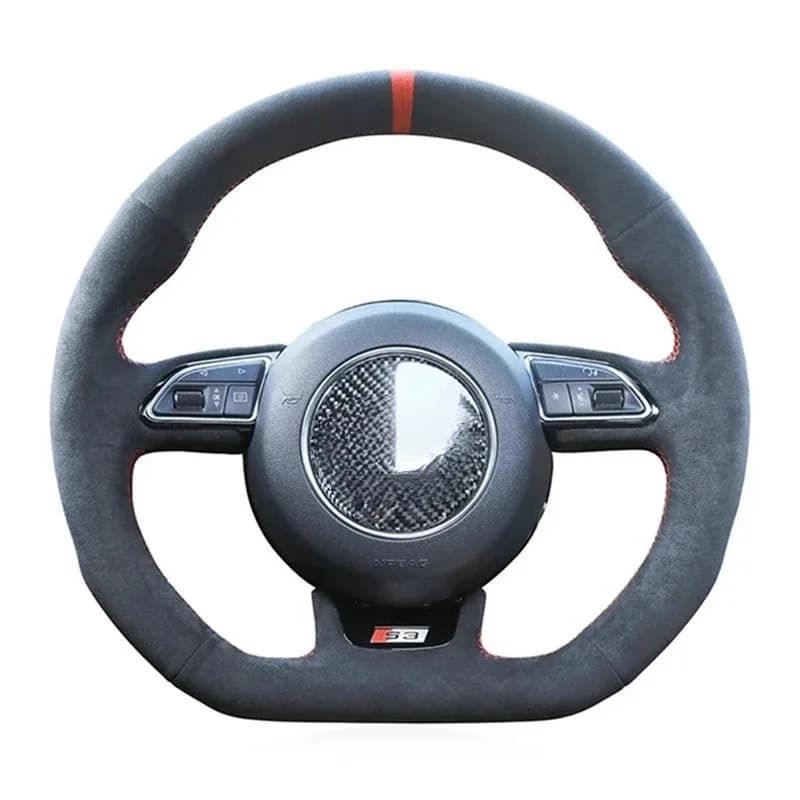 Housses de volant de voiture en daim noir cousues à la main, pour Audi S1 8X S3 8V Sportback S4 B8 Avant S6 C7 S5 8T S7 G8 RS Q3 8U SQ5 8R
