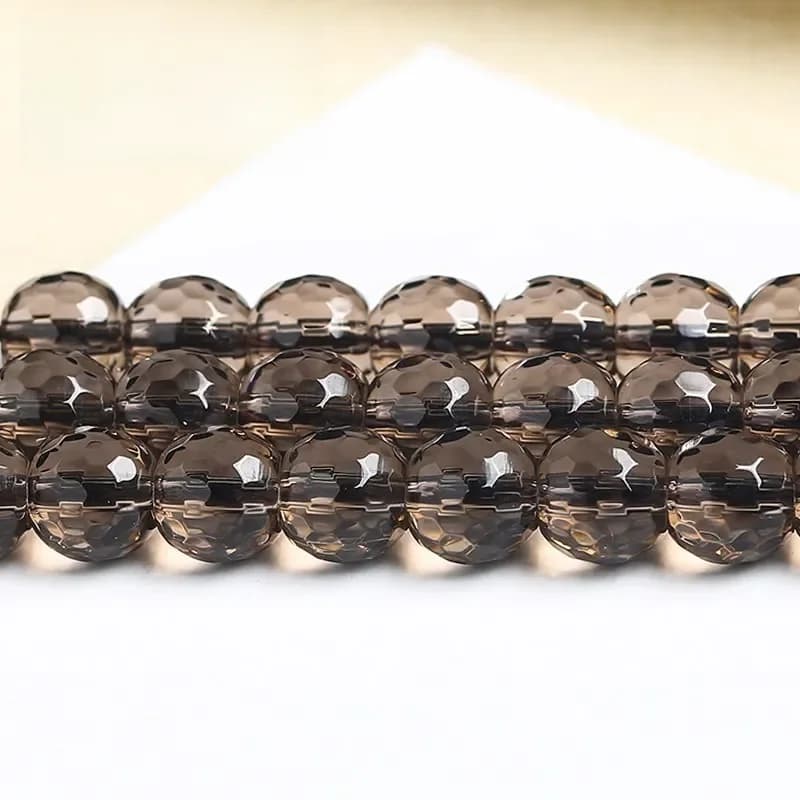 Perles de Quartz fumé à facettes synthétiques rondes en cristal d'énergie marron, perle d'espacement ample pour la fabrication de bijoux, accessoire de collier et de Bracelet