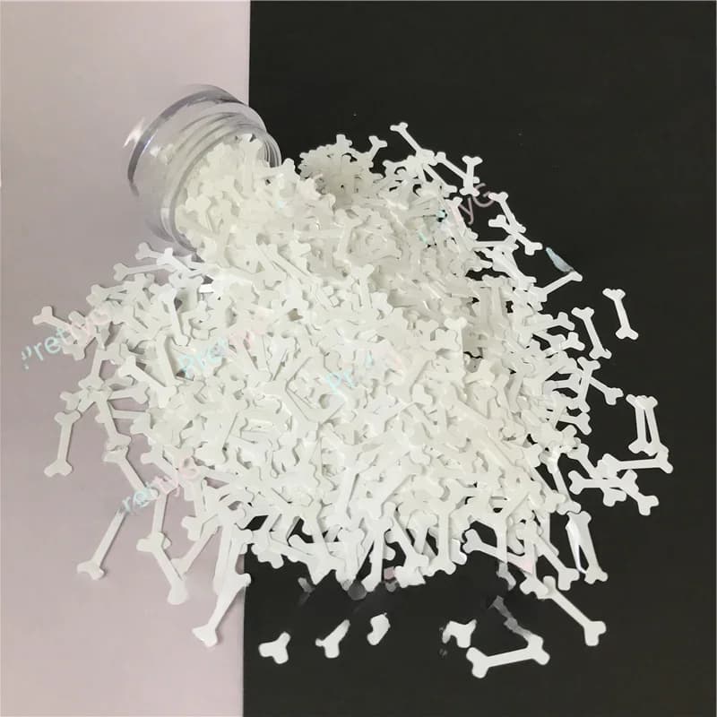PrettyG-Paillettes blanches en forme d'os pour décoration des ongles, accessoires de maquillage, DIY, 12mm, 1 boîte