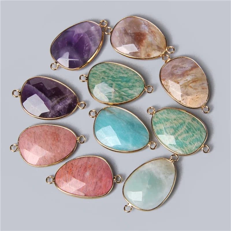 2 pièces 22x38MM Double face facettes pierre naturelle tranche pendentifs à breloque connecteur pour la fabrication de bijoux bricolage boucle d'oreille collier Bracelet