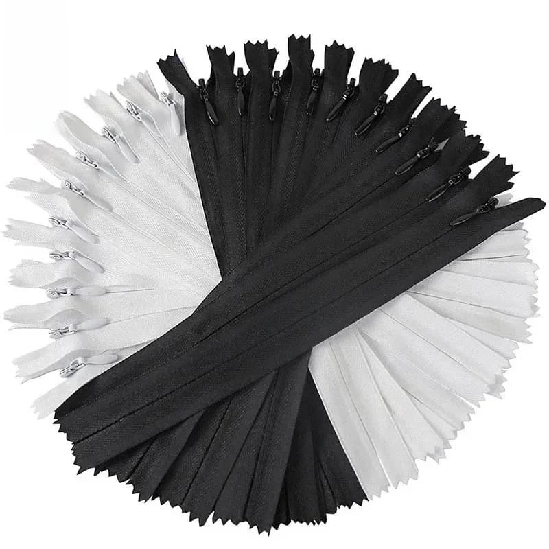 3 # Mini fermetures éclair invisibles noires et blanches, bobine en Nylon pour artisanat de couture sur mesure, robe à fermeture éclair en Nylon, couverture de canapé, 13/15/18/20/23cm