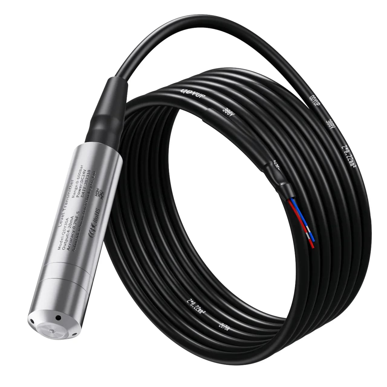 Transmetteur de niveau de liquide Submersible 4-20mA 0-5m 10m 20m 0-10V RS485, transducteur de niveau d'eau liquide, capteur de niveau d'eau