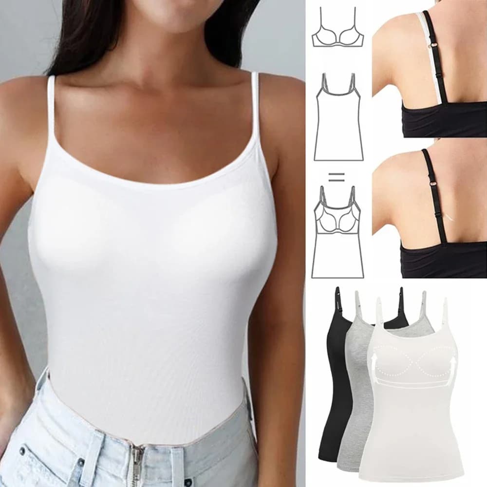 Camisole en coton avec soutien-gorge réglable pour femme, bretelles spaghetti, haut précieux, débardeurs, vêtements en saillie, body shaper, 2/3 paquets