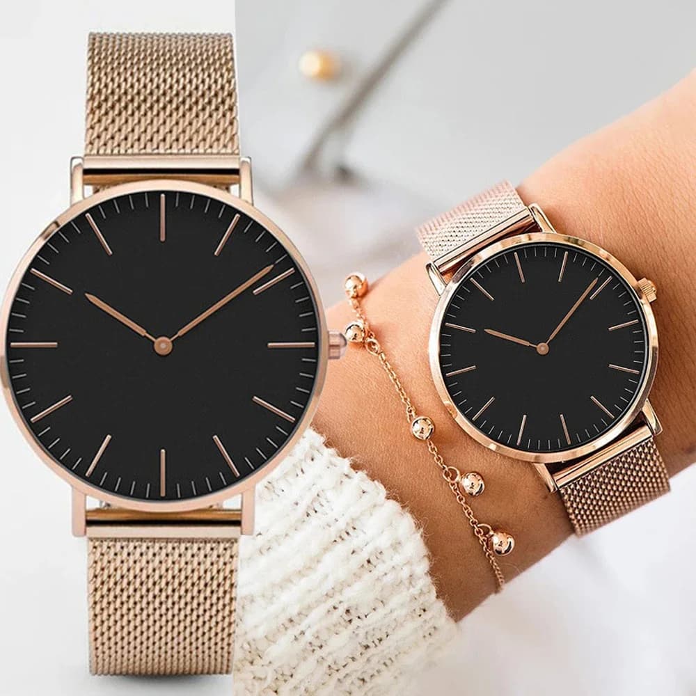 Montre de luxe en or Rose pour femmes, Bracelet de marque supérieure pour dames, horloge à Quartz décontractée, en acier, Montre Femme Relogio