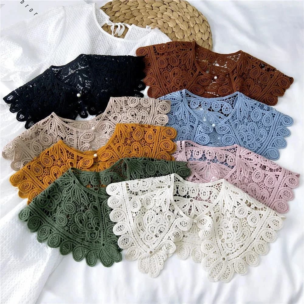 Faux Cols châle col rond poupée Faux col chemise femmes creux Crochet dentelle col détachable vêtements accessoires Faux Col