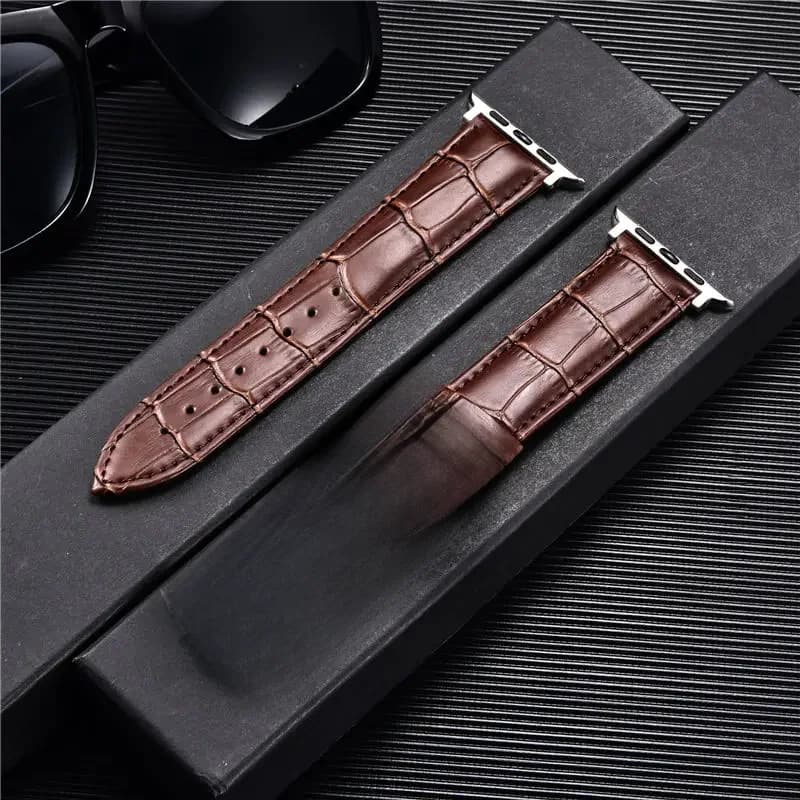 Bracelets de montre pour hommes en cuir gaufré pour Apple Watch 8 7 6 SE 5 4 boucle papillon 45mm 44mm 42mm 41mm 40mm 38mm bracelet de montre d'affaires